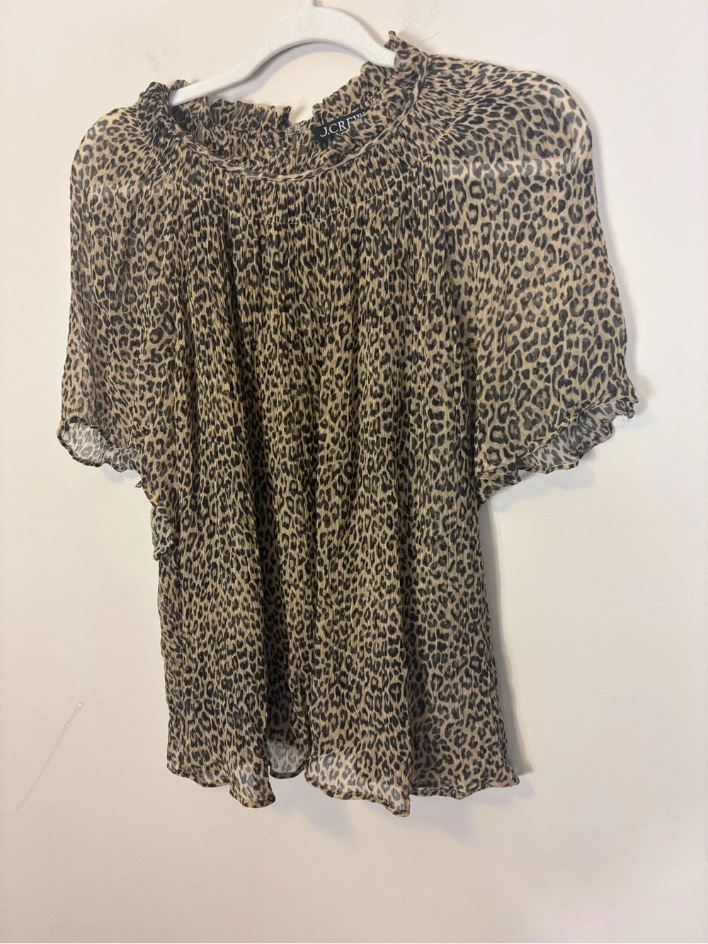 J. Crew Leopard Print Ruffle Neck Blouse in Tan and Black 3X